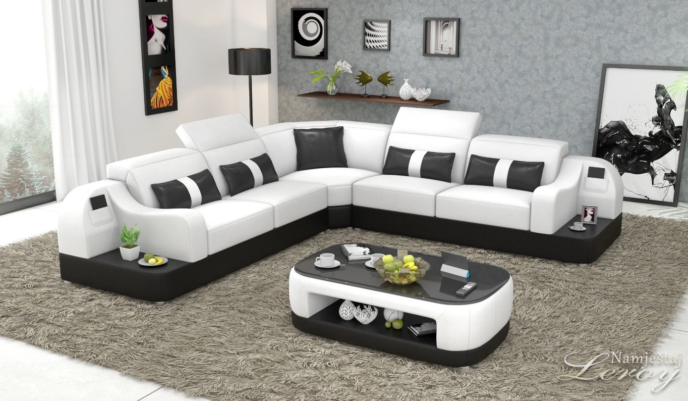 kožna kutna sjedeća garnitura Brina