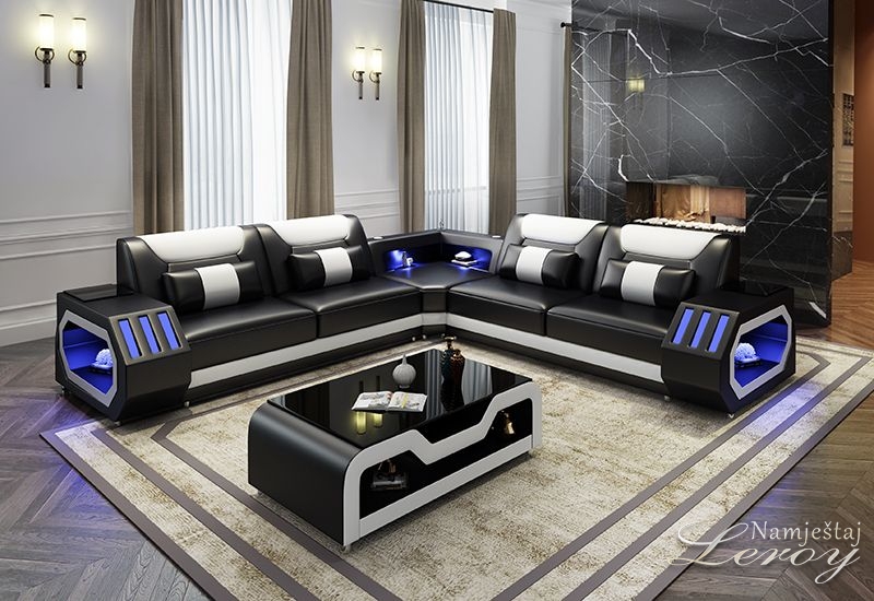 kožna kutna sjedeća garnitura Leroy