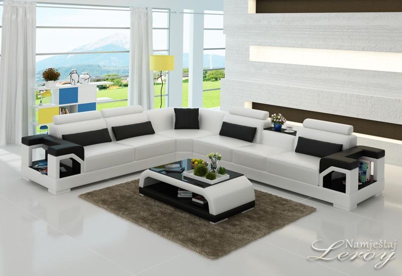 kožna kutna sjedeća garnitura Pia