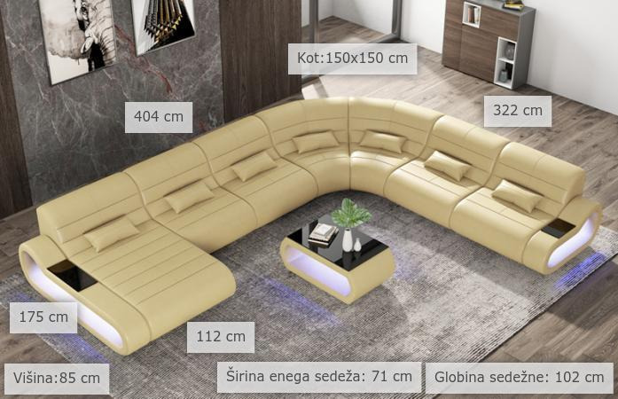 dimenzije kutna sjedeća garnitura s ležajem Azra XXL